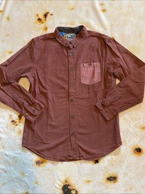 Men's Red 100% Cotton Button Down Shirt by Modern Amusement, Size L